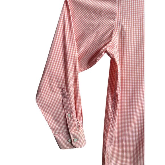 Izod Mens Non-Iron Stretch Orange Checkered Dress Shirt Long Sleeves Easter Med - Picture 3 of 12